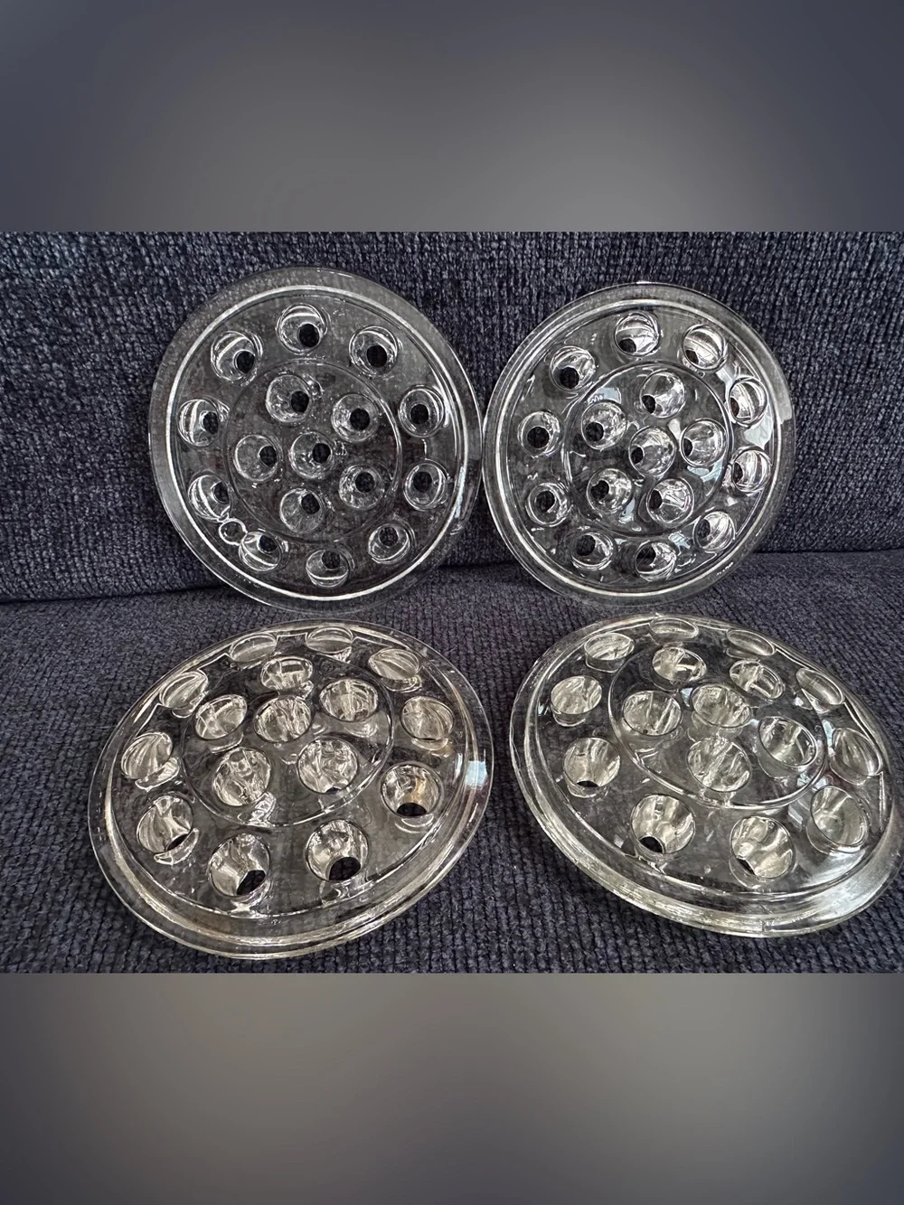 Set of LARGE Clear Glass Flower Frog Set - Pack of 6 in Great Condition!